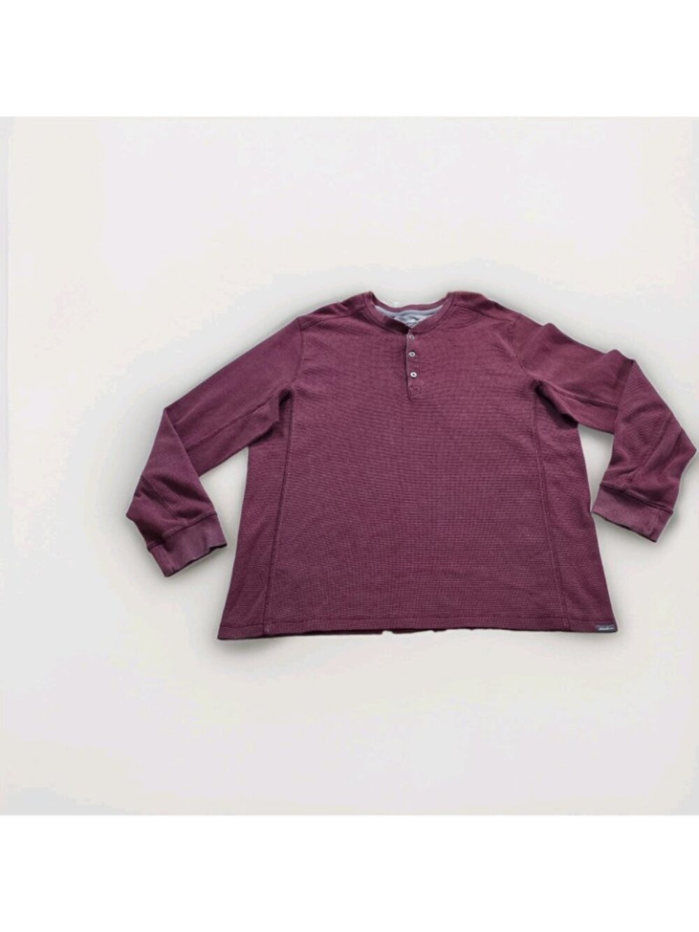Eddie Bauer Henley Men T2XL Plum Cotton Blend Waffle Knit LS Casual Cottage Edgy - Picture 10 of 16
